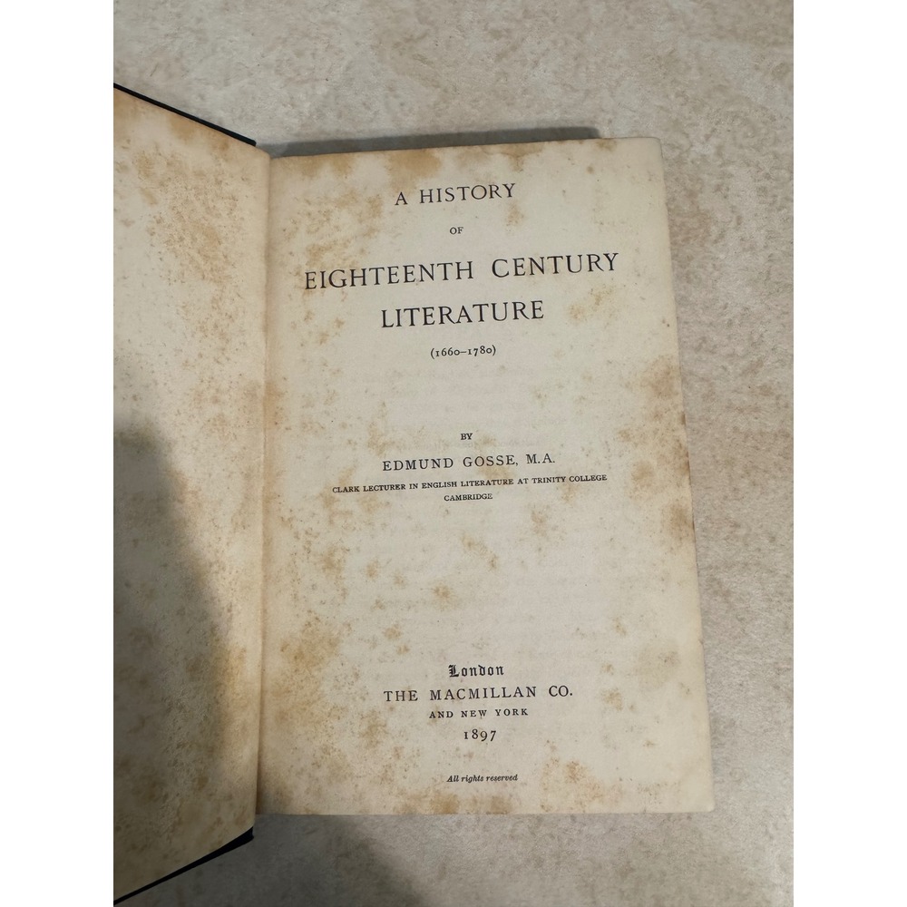 1897 A History of Eighteenth Century Literature Edmund Gosse Macmillan Antique - Picture 3 of 9